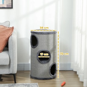 PawHut Cușcă pentru Pisici cu 3 Nivele, Zgârietoare din Sisal și Pluș, Ø38x70cm, Gri | Aosom Romania