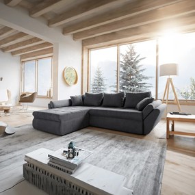 Colțar extensibil dumonde cu ladă de depozitare si sezut confortabil din spuma high-density, Loana Enjoy Grafit 270x185 cm