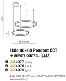 Lustra cu 2 inele LED si telecomanda HALO PENDANT GO 80+60 CCT