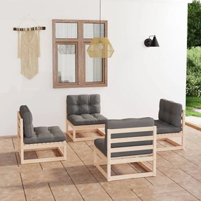 3076309 vidaXL Set mobilier de grădină cu perne, 4 piese, lemn masiv de pin