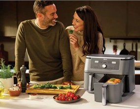 Friteuza dubla cu aer cald Ninja DZ400EU, 9.5 l, 6 programe, Timer, Zone independente, Gri