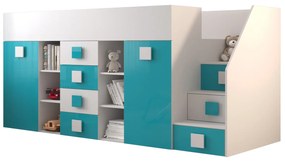 Pat multifuncțional 90 cm Toreno 3 (Alb + alb lucios + turcoaz lucios) (D). 1083322