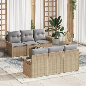 vidaXL Set de canapele pentru grădină 7 pcs Bej Rattan poli