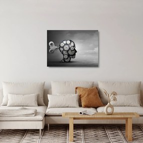 Tablou pe sticlă artistic cu cu cap și ceas (70x50 cm)