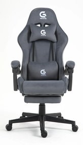 Scaun gaming, ergonomic, suport lombar cu masaj, sezut cu arcuri și spumă, spătar reglabil, tetieră, suport pentru picioare, rezistent 150 kg, material textil, Gri Inchis