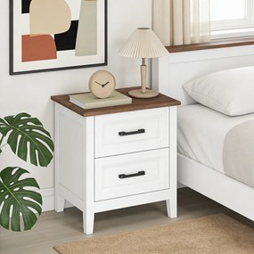 HOMCOM Noptieră cu 2 Sertare Stil Rustic Noptieră pentru Salón Dormitor 45x30x50 cm Alb | Aosom Romania
