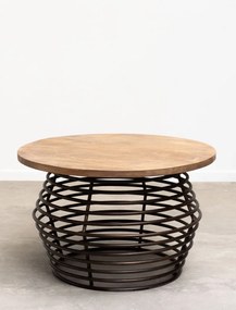 Măsuță de cafea rotundă din lemn de mango și metal, natur, cu bază din inele de metal, finisaj mat, 46,5 x 76 cm, „Spring”