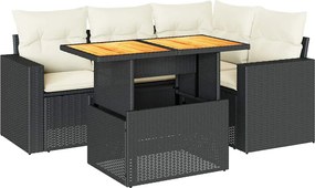 vidaXL Set mobilier de grădină cu perne, 5 piese, negru, poliratan