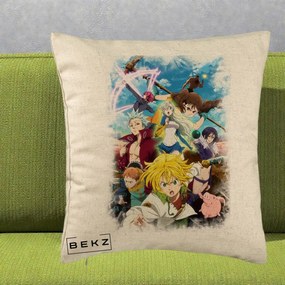 Perna Personalizata Nanatsu no Taizai Cele Sapte Pacate Mortale Anime, 40x40 cm, Bej, Husa Detasabila, Perna Inclusa, BEKZ®