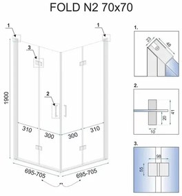 Cabina de dus patrata cu usi pliabile Rea Fold N2 70x70 crom