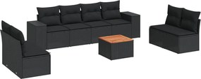 vidaXL Set mobilier de grădină cu perne, 9 piese, negru, poliratan