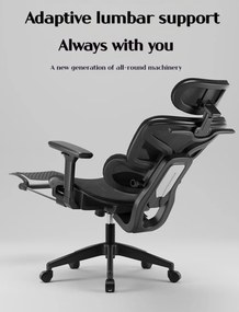 RESIGILAT- Scaun ergonomic, Sezut Translatie, Cotiere 6D, Tetiera 6D, Suport Lombar Adaptiv, Spătar reglabil inaltime, pivotant, suport picioare, sezut buretat, Negru