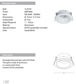 Spot incastrabil GU10 Iria D-7,4cm