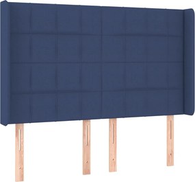 vidaXL Tăblie de pat cu aripioare, albastru, 147x16x118/128 cm, textil