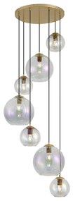 Lampă suspendată Art Deco aurie cu sticlă curcubeu cu 7 lumini - Sandra