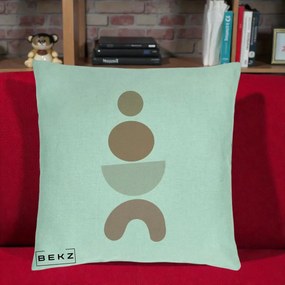 Perna Decorativa Geometric Boho Cercuri si Arc, 40x40 cm, Verde Menta, Husa Detasabila, Perna Inclusa, BEKZ®