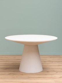 Masa de dining rotunda cu blat din panouri de lemn masiv ,"Alba"