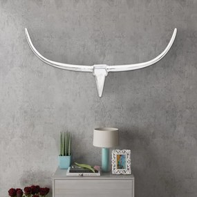 Decoratiune pentru perete tip cap de taur, aluminiu, 125 cm, argintiu 125 cm