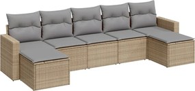 vidaXL Set canapele de grădină, 7 piese, cu perne, bej, poliratan