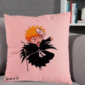 Perna Personalizata Bleach Ichigo Chibi cu Masca, 40x40 cm, Roz, Husa Detasabila, Perna Inclusa, BEKZ®
