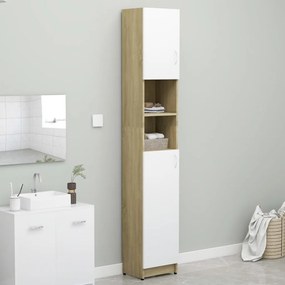 802881 vidaXL Dulap de baie, alb și stejar Sonoma, 32x25,5x190 cm, PAL