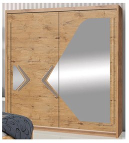 Dulap DN4-200, usi glisante, 6 rafturi, bara de haine, oglinda, artisan, 200x59x215 cm