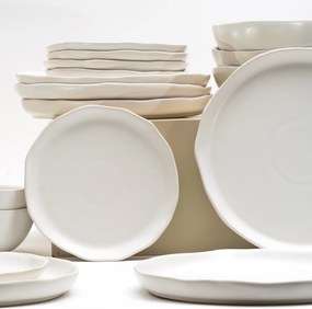 Set Farfurii 18 piese NOVUM Milk Foam (6 farfurii 26cm, 6 farfurii 21cm, 6 boluri 500ml, glazurat manual)