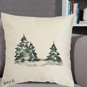 Perna Decorativa Brazi Inzapeziti Acuarela, 40x40 cm, Ecru, Husa Detasabila, Perna Inclusa, BEKZ®