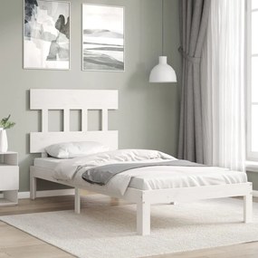 3193557 vidaXL Cadru de pat cu tăblie single mic, alb, lemn masiv