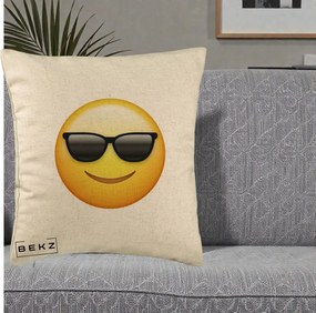 Perna Decorativa Emoji Cool Ochelari, 40x40 cm, Bej, Husa Detasabila, Perna Inclusa, BEKZ®
