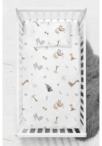 Lenjerie de pat pentru copii albă din bumbac ranforcé pentru pătuț 100x150 cm Dinozor – Mijolnir