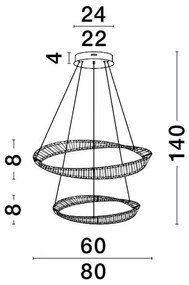 Lustra LED suspendata cu 2 inele , dimabila, cristal design elegant AURELIA auriu 80cm
