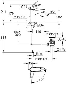 GROHE Baterie pentru lavoar SWIFT 24328001, 179 mm, crom lucios