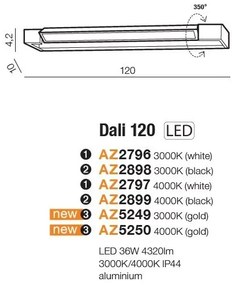 Aplica LED pentru baie directionabila 3000K Dali 120 aurie