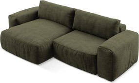 Colțar verde extensibil cu tapițerie din chenille (cu colț pe partea stângă/cu șezlong) Kuki – Makamii