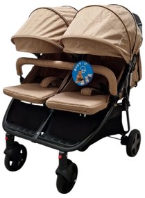 Carucior nou nascuti 2 in 1 pentru gemeni BABY CARE™ PRO P798, Cadru aluminiu, Spatar reglabil in 5 trepte, Amortizoare, Frana picior, Pliabil, Maron