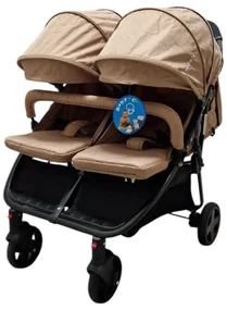 Carucior nou nascuti 2 in 1 pentru gemeni BABY CARE™ PRO P798, Cadru aluminiu, Spatar reglabil in 5 trepte, Amortizoare, Frana picior, Pliabil, Maron