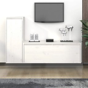 3100115 vidaXL Comode TV, 2 buc., alb, lemn masiv de pin