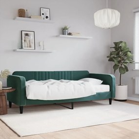 vidaXL Pat de zi cu saltea, verde închis, 90x200 cm, catifea