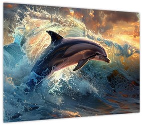 Tablou pe sticlă - Delfin, ilustrații (70x50 cm)