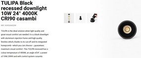 Spot LED incastrabil TULIPA Black recessed downlight 10W 24° 4000K CRI90 casambi