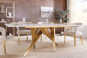 Masa design modern, Metal, Auriu, Ceramica, Alb, ART LIVING 200cm, A-46202 VC