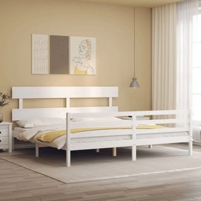 3195112 vidaXL Cadru pat cu tăblie 200x200 cm, alb, lemn masiv