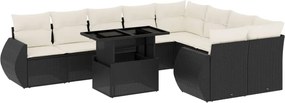 vidaXL Set canapele de grădină cu perne, 10 piese, negru, poliratan