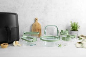 Set 2 forme de copt pentru cuptor si friteuze cu aer cald Lekue 1010158, Manere din silicon, Sticla borosilicata, Verde