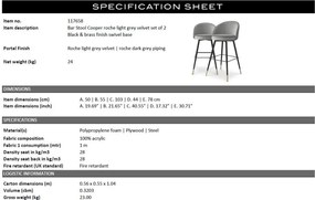 Set de 2 scaune de bar pivotante, design LUX, Bar Stool Cooper gri deschis