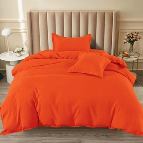 Lenjerie de pat cu elastic, uni, tesatura tip finet, pat 1 persoana, portocaliu, 4 piese, FJ1-81