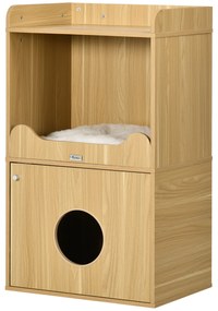 PawHut Casa de toaletă pentru pisici mobilier litieră pisică 3 nivele compartiment închis cu o ușă 1 pernă 60 x 45 x 103 cm | Aosom Romania