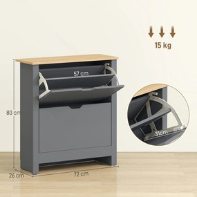 HOMCOM Dulap pentru 12 perechi de încălțăminte, dulap îngust cu 2 sertare rabatabile și rafturi reglabile, gri închis | Aosom Romania