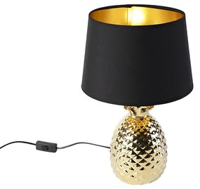 Lampă de masă Art Deco aurie cu abajur negru-auriu - Pina